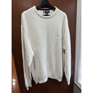 Vintage Chaps Ivory Cable Knit Sweater L made in Hong Kong Cotton Fisherman Knit